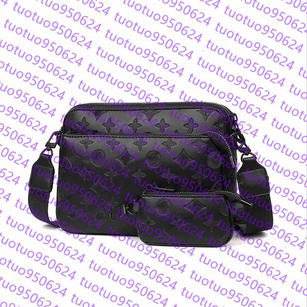 2025 2024 Designer bags men 3pcs Trio Leather Black Flowers Messenger Purse Crossbody Bags Shopping Bag Plain Shoulder Handbags Women Wallets purse bag
