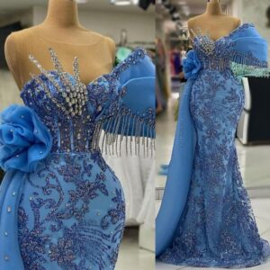 2023 Aso Ebi Sheer Neck Mermaid Prom Dress Beaded Crystals Evening Formal Party Second Reception Birthday Engagement Gowns Dresses Robe De Soiree ZJ696
