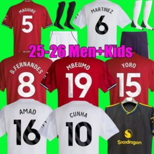 25 26 ZIRKZEE MBEUMO soccer jersey B. FERNANDES GARNACHO HOJLUN 2025 MOUNT MAZRAOUI UGARTE AMAD YORO DALOT CUNHA CANTONA football kit shirt men kids set