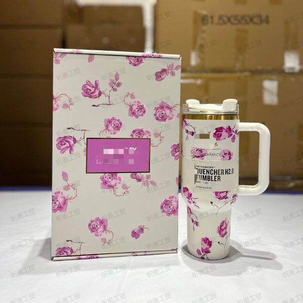 Handle Straw Lid Stainless Steel 40oz Vacuum Insulated Car Mug Double Wall Thermal Iced Travel Cup Stainless Steel Coffee Termos