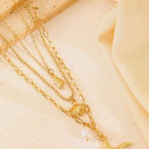 Chic Handcrafted Jewelry: Feminine 3-Dimensional Starfish + Pearl Accents Hanging from Fine-Golden Cords