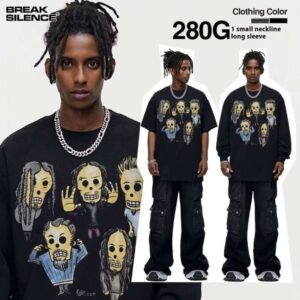 Korn Cross-Country Rock High Heavy 100% Cotton Autumn Winter American Street Hip-Hop Short Graffiti T-Shirt