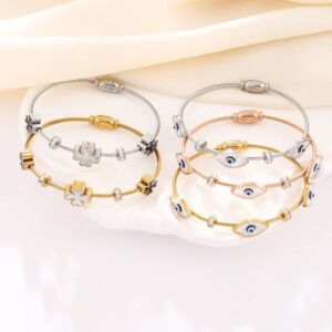 hot selling 2025 new fashionable stainless steel white shell black agate bracelet blue eye/flower bangle accessory simple high-end routine jewelry