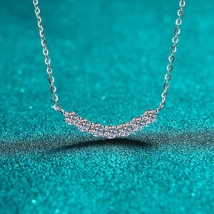 925 Sterling Silver Moissanite Necklace for Women with Seven Diamond Smile Design, Minimalist Pendant for Daily Wear, Affordable Luxury Jewelry