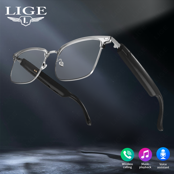 LIGE Smart Bluetooth sunglasses UV400 for both men and women, audio glasses with open-ear speakers, music control, calls, voice assistant, suitable for iOS and Android
