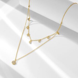 S925 sterling silver double layered necklace for women, simple and versatile, fashionable, polka dot zircon short collarbone chain