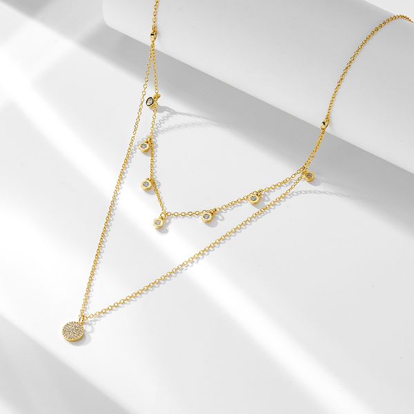 S925 sterling silver double layered necklace for women, simple and versatile, fashionable, polka dot zircon short collarbone chain