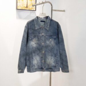 Spring and Autumn men's denim jacket designer gradient logo, vintage craftsmanship, splicing thread knit fabric, smooth and textured