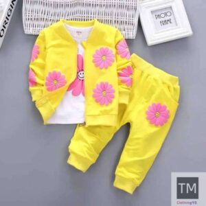 Clothing Sets Spring Autumn Baby Girl Cotton Sport Suit Toddler Kids Clothes Children Infant Flowers Hoodies Jacket Trousers Pant Casual Set