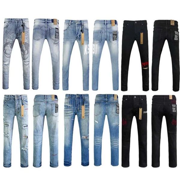Black Blue Fashion Men KSUBI Cross Jeans Brand High Street Hole Trend Low Rise Skinny Denim Pants Ripped Frayed TrousersT250314