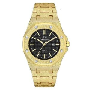 Men's frosted octagonal large dial luminous waterproof hammer gold craft steel strap watch
