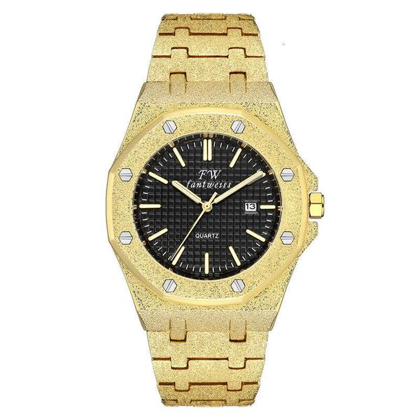 Men's frosted octagonal large dial luminous waterproof hammer gold craft steel strap watch