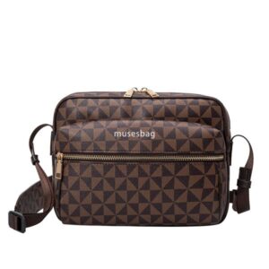 Fashionable New Trendy Men's Bag Versatile Checkered Print Small Square Bag Retro Business Commuter One Shoulder Crossbody Bag