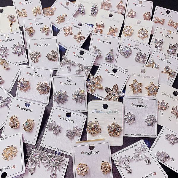 Eluxury Earrings Silver Plated Bronze Diamond Earrings Jewelry Mixed 50 Style 10Pairs/lot Random Send