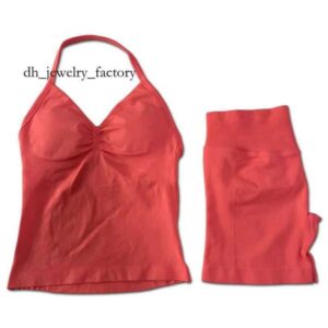 dfyn shorts womens 2pcs Impact Gym Set Womens Backless Tank Top High Waist Threaded Seamless Shorts Gym Set W250410 cb7
