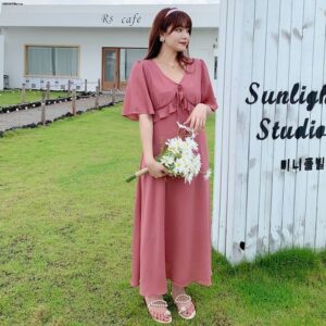 Plus size, 200 pounds plus size dress looks slimmer and covers the flesh. Mid lengthchiffon summer mm 2363