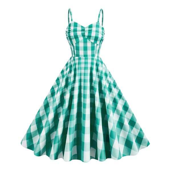 024-A green grid beauty dress for summer.