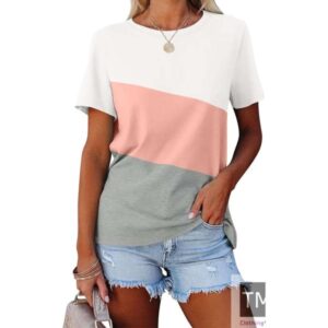 Women's T Shirts Short Sleeve Color Block/Solid Tops Casual Summer Tees