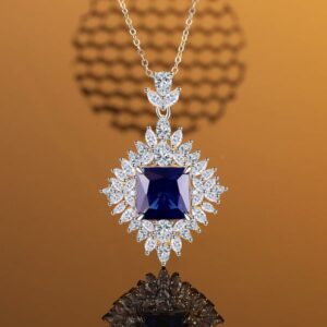 925 Sterling Silver Sapphire Pendant Necklace with Full Diamond Inlay, Luxury Fashion Jewelry for Women, High-End Design Necklace