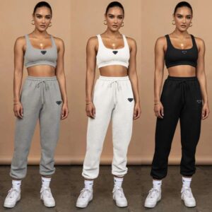 womens vest designer brand tracuits womens navel-baring tank Top Tie-up Trousers Two-piece Sports Fiess Running Suit Jogging Clothes Vest Sweatpants Set
