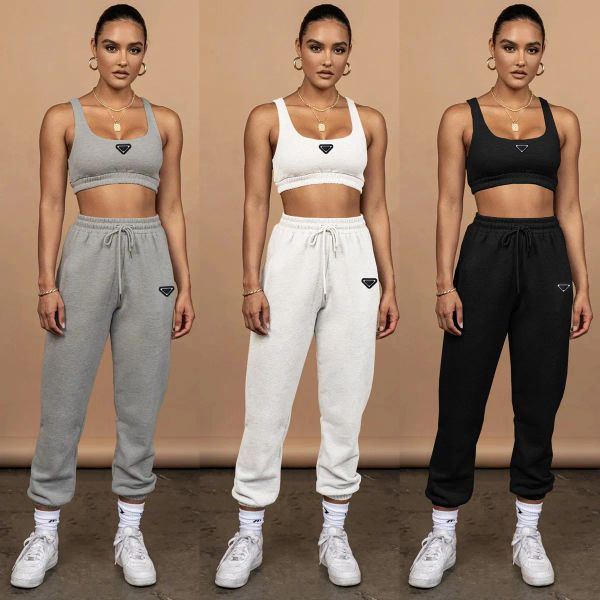 womens vest designer brand tracuits womens navel-baring tank Top Tie-up Trousers Two-piece Sports Fiess Running Suit Jogging Clothes Vest Sweatpants Set