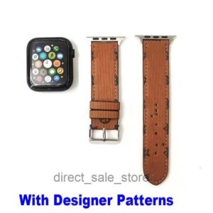Designer for Apple Watch 49 45 44 42 41 40 38 mm Bracelet PU Leather Black wer Strap Button iwatch Series 10 9 8/7/6 Smart Straps