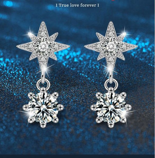 Six-Pointed Star Sterling Silver Earrings - Elegant Moissanite Jewelry - Perfect for Romantic Gifts
