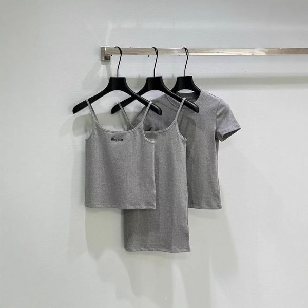 Casual Dresses Designer Seamless Knitted Top Embroidered Series Strap Skirt+T-shirt+Tank Top