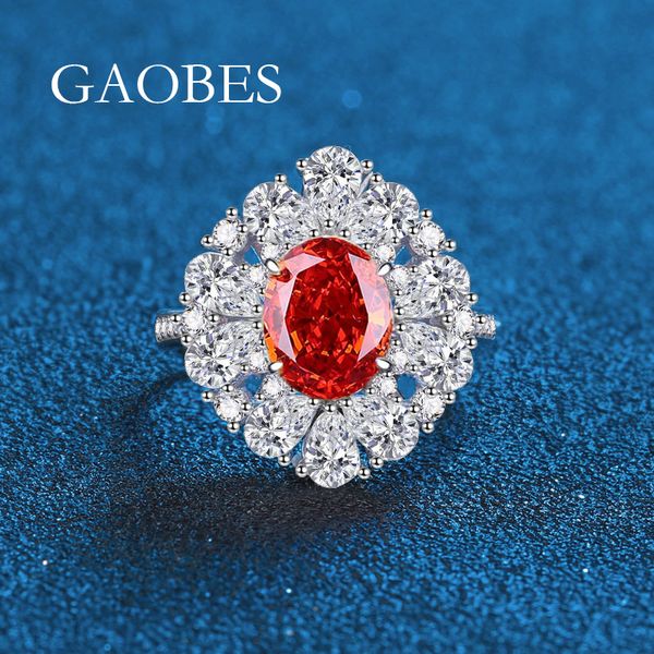 S925 Sterling Silver High Carbon Diamond Yellow Oval Ring with Ice Flower Cut for Women, Elegant Luxury Jewelry