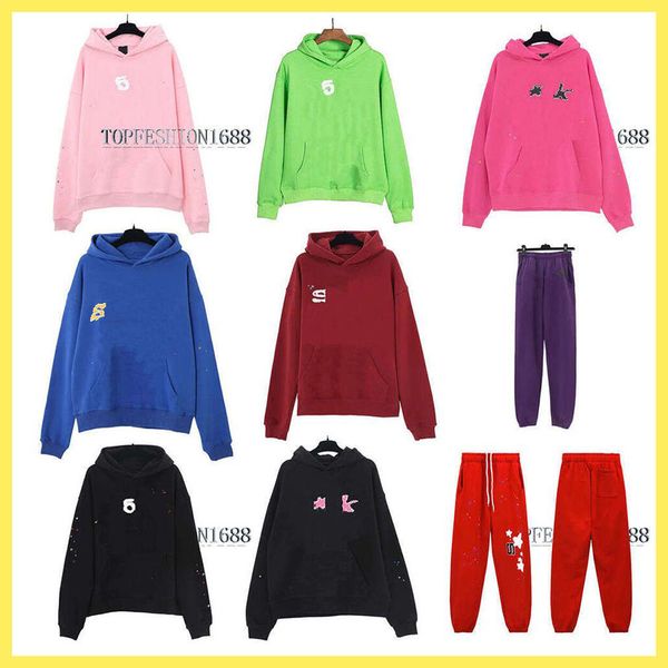 Mens 555 Hoodies Women yuan sp der hoodie mens hoodie tracksuit High Quality Foam Print Web Graphic Blue Sweatshirts Hoodies hoodies designer mens hoodie US Size S-XL