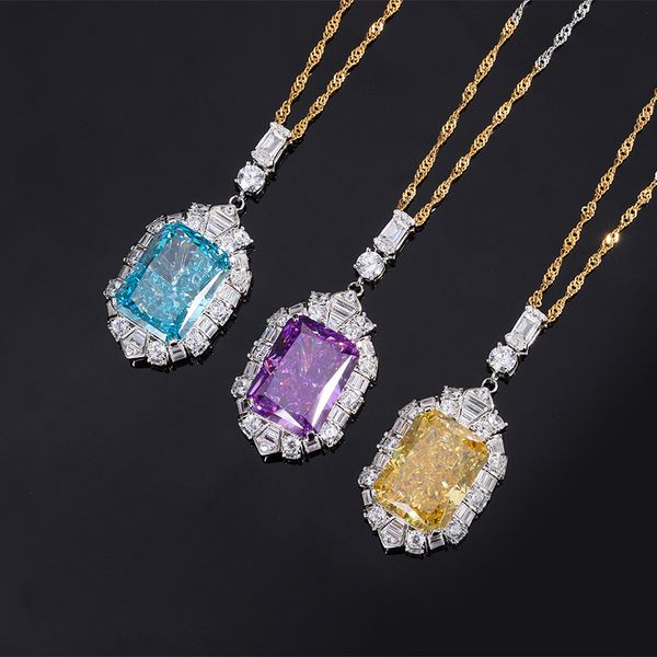 S925 Silver High-Carbon Diamond Luxury Pendant Necklace, 12x16mm Main Stone, Fashionable European and American Design, Perfect Women's Jewelry Piece