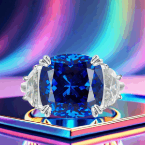 S925 sterling silver 13*13 artificial high-carbon diamond dreamy royal blue beautiful ring, European and American personalized fashion high-end royal jewelry ring