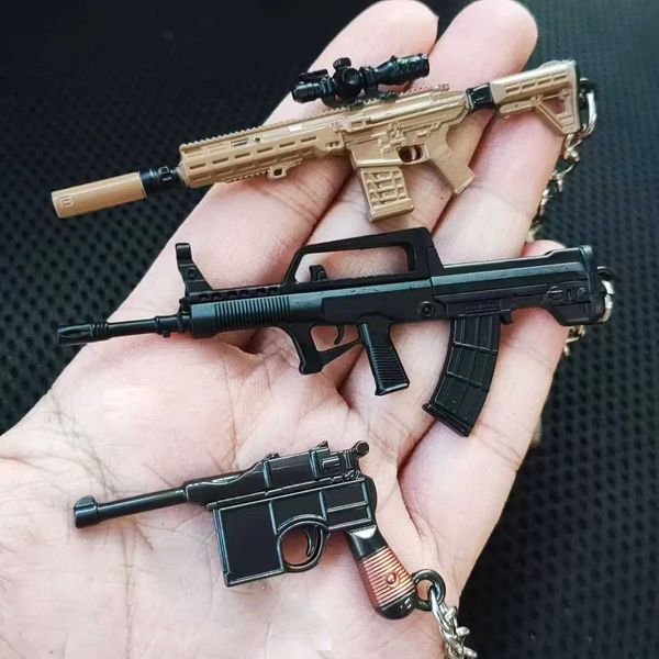 Miniature QBZ95 Rifle M1896 Pistol Model Alloy M7 Toy Gun Keychain Bag Pendant Ornaments