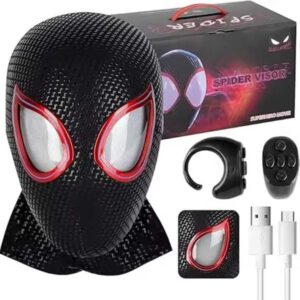 Remote control spider moving eyes superhero helmet Halloween role-playing mask with LED lights Y250325