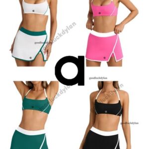 alocardio 5A Quality Yoga Outfits Fitness Clothes Women's Yoga Bra Set with Tank Top Short Skirt for Fitness Running Outdoor Activities Black/White/Green/Pink