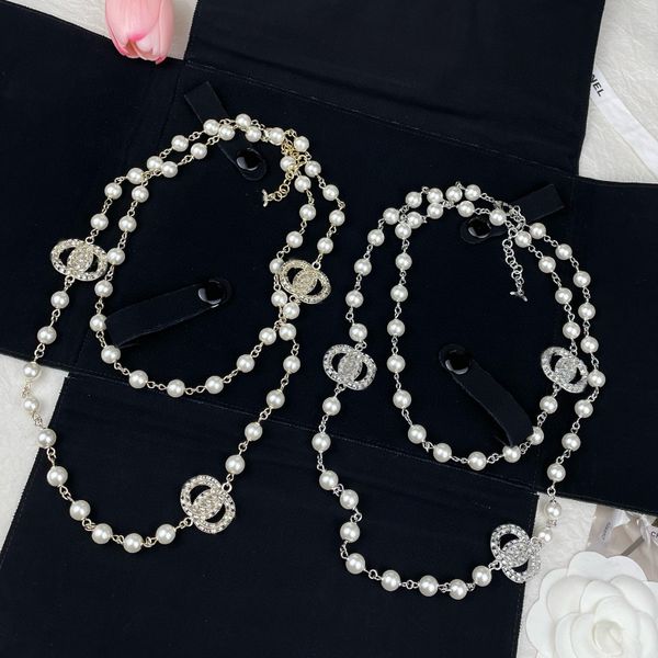 Women Designer Necklaces Crystal Letter Pendant Brand Jewelry Choker Gold Pearl Necklace Chain Birthday Party Gifts Accessory