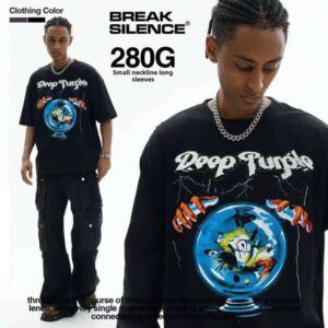 Dark Purple American Street Style Long Sleeve 100% Cotton Cross-Border Rock Band Print Design Casual Loose T-Shirt