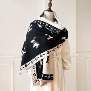 Women's Lettered Jacquard Scarf – Cartoon Style Imitation Cashmere Shawl