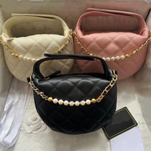 Shoulder Bag Handbag Designer Luxury Womens Purse Half Moon High Quality Genuine Leather Cowhide With Gold Pearl Chain Hand Bag Designer Handbags Crossbody Bags
