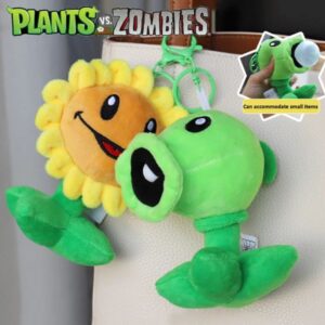 Plants Vs Zombies Sunflower Peashooter Nut Plush Cell Schoolbag Pendant Keychain Plush Doll Toy Figures Soft Kid Toy Gifts