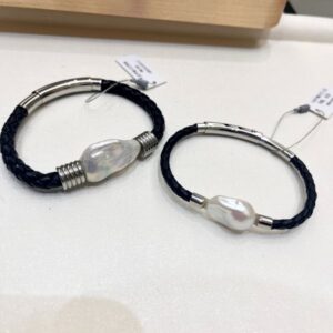 Charming Single Pearl Adorned Baroque-Style Black Threaded Wristwear for Women