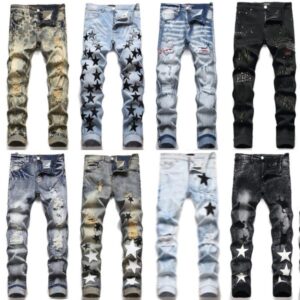 Mens Designer Jeans Embroidery Hip Hop Joker Denim Pants Men Broken Hole Patch Elastic Slim Feet Pencil Trousers