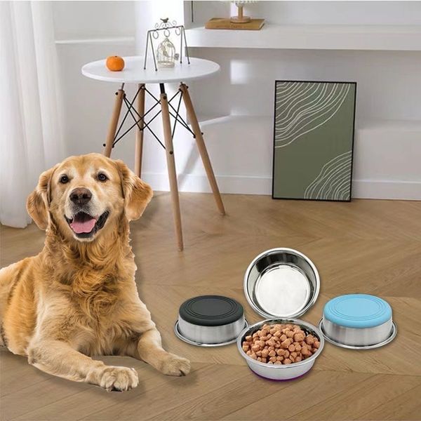 Pet stainless steel footprint dog bowl anti-tip non-slip cat bowl cartoon pet bowl cat supplies cute cat bowl