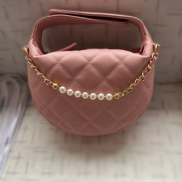 Shoulder Bags Designer Handbag Half Moon Designer Makeup Bag High Quality Genuine Leather Cowhide With Gold Pearl Chain Cross Body Hand Bags Luxury Crossbody Bag