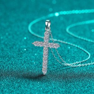 925 Sterling Silver Moissanite Cross Necklace Women Pt950 Gold Plated Collarbone Chain Fashion Minimalist Cross Pendant In Stock