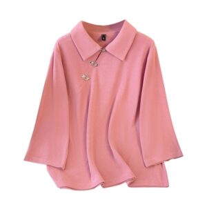 Plus size, summer slimming top design with a niche Chinese style twist knit sweater collar 3430