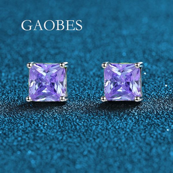 S925 Sterling Silver Minimalist Four-Prong Square Earrings with Green, Blue, Purple, and Pink Gemstones, Elegant and Small Luxury Studs
