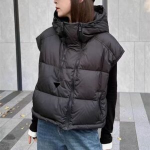 Designer women's vest fluffy down jacket brand sleeveless jacket fashionable and simple top jacket slim fit S-XL