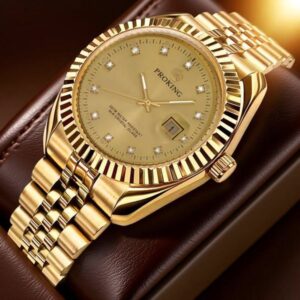 PROKING Men's Watch Top Luxury Diamond Inlay Watch Business Waterproof Stainless Steel Calendar Quartz Watch