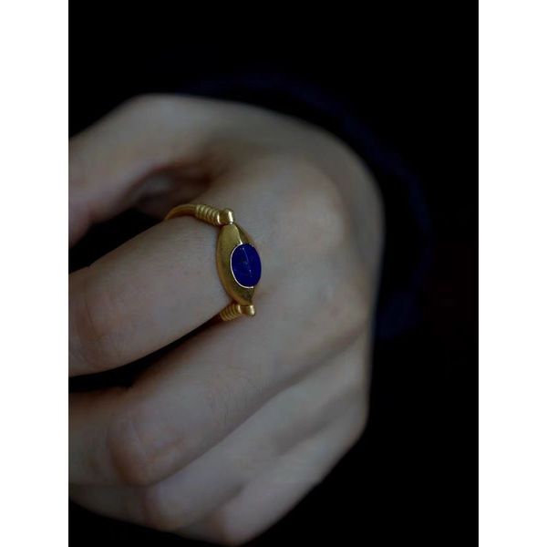 2025 Vintage Creative Ring Eco-friendly Brass Dark Blue Lapis Band For Party Women Jewelry Original Design Fashion Accessories Gifts
